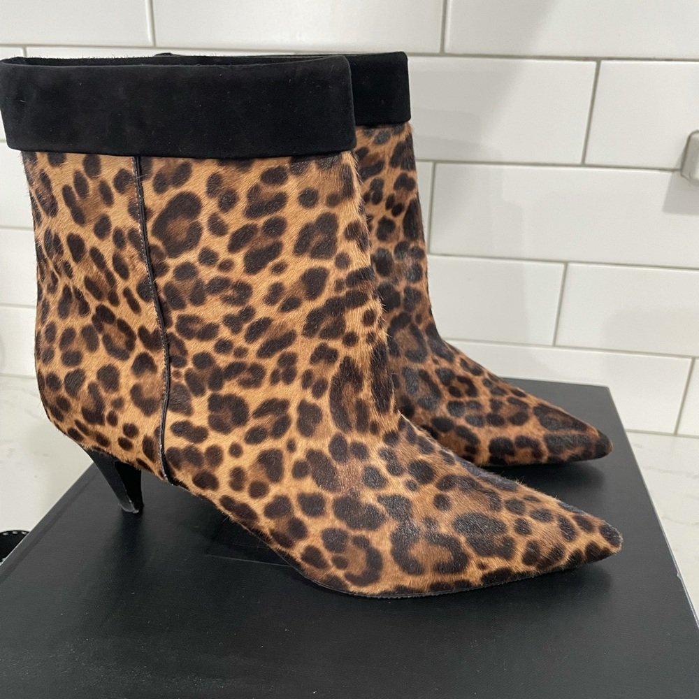 SAINT LAURENT Calf Hair Leopard Printed Charlotte Booties